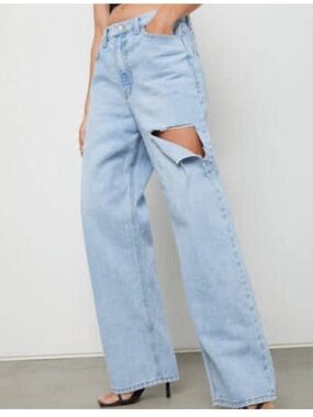 OAK + FORT Light Blue Slit High-Waist Straight Jeans